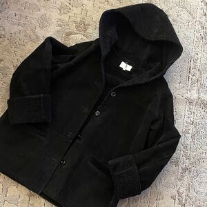 Leather Black Hooded Coat